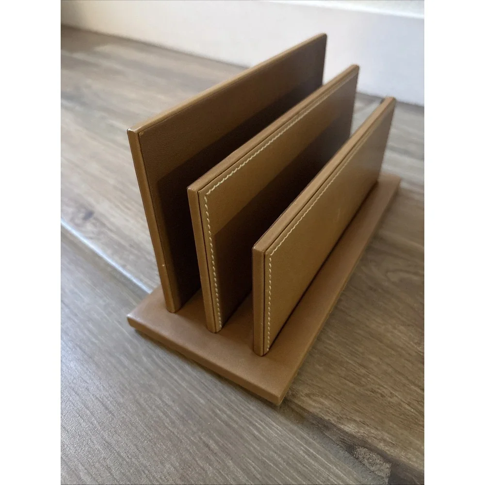 VTG T Anthony Ltd England Tan Leather Desk Organizer- See Notes